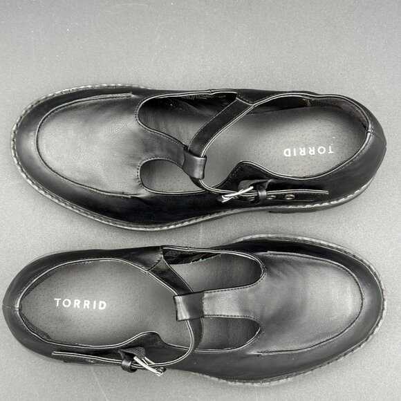 Torrid Womens Black Faux Leather T-Strap Lug Chunky Heel Shoes Size 8.5WW 148862 - Picture 8 of 8